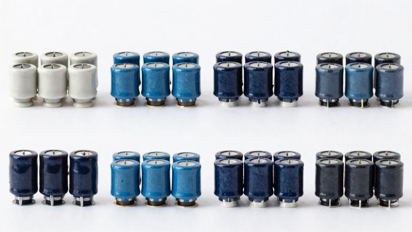 Clean macro studio photograph of ceramic and film capacitors and