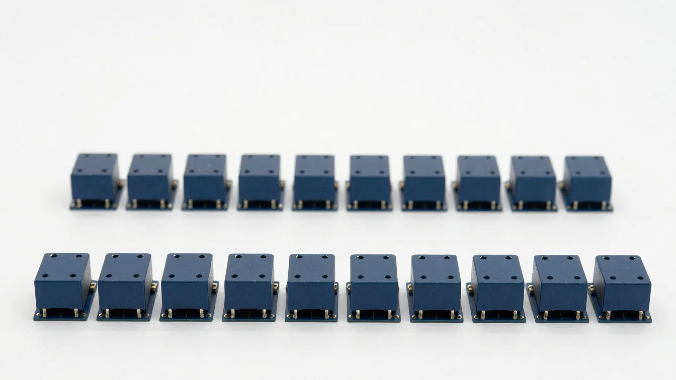 Clean macro studio photograph of electromechanical relays and boa